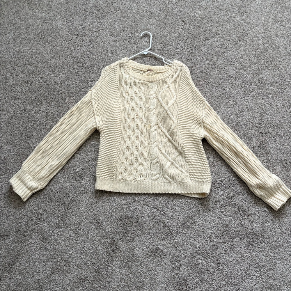 Free People Cream Cable Knit Sweater